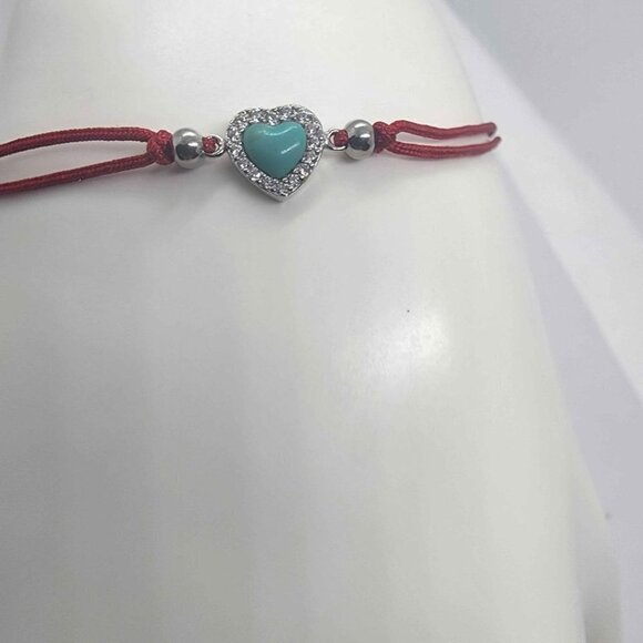 Sterling Silver 925 Heart Design With Red String Bracelet - Picture 2 of 3